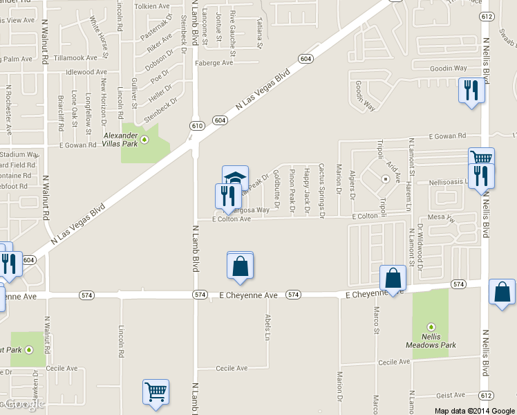 map of restaurants, bars, coffee shops, grocery stores, and more near 4503 Amargosa Way in Las Vegas