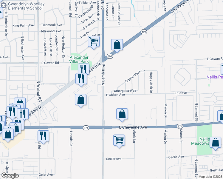 map of restaurants, bars, coffee shops, grocery stores, and more near 4352 Amargosa Way in Las Vegas