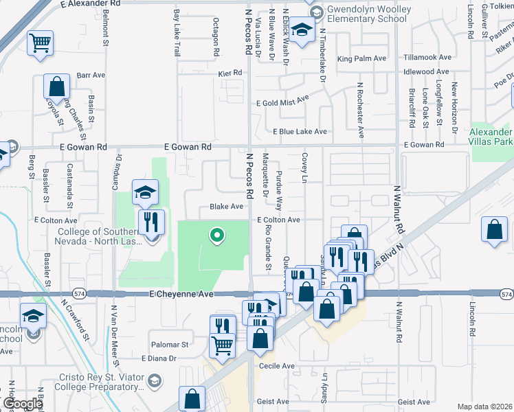 map of restaurants, bars, coffee shops, grocery stores, and more near 3433 Marquette Drive in Las Vegas