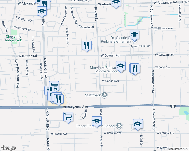 map of restaurants, bars, coffee shops, grocery stores, and more near 824 Vineyard Vine Way in North Las Vegas