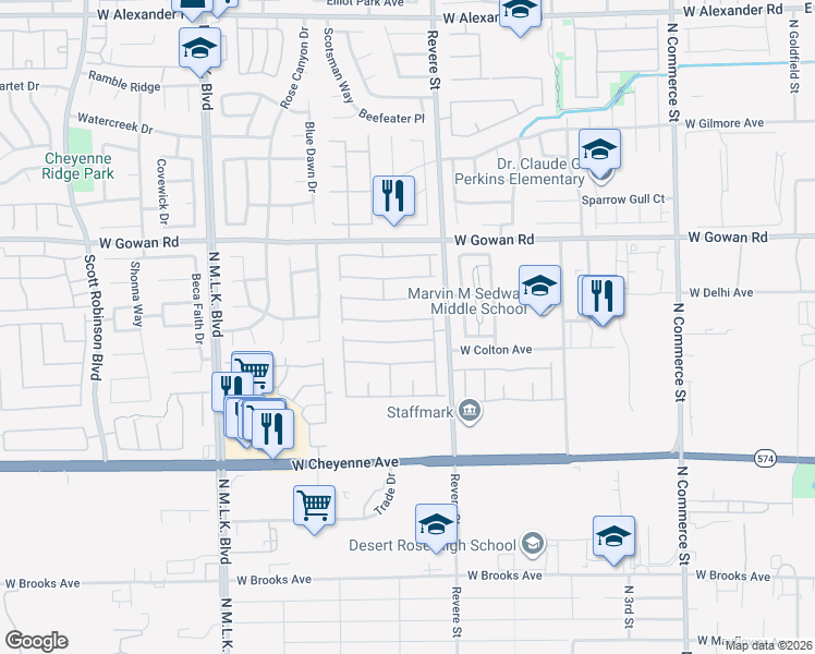 map of restaurants, bars, coffee shops, grocery stores, and more near 824 Vineyard Vine Way in North Las Vegas