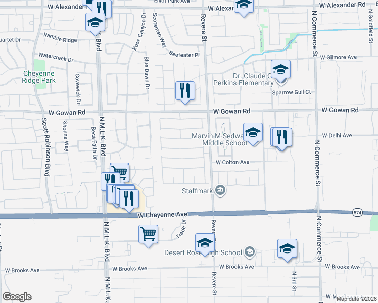 map of restaurants, bars, coffee shops, grocery stores, and more near 824 Vineyard Vine Way in North Las Vegas