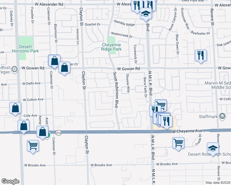 map of restaurants, bars, coffee shops, grocery stores, and more near 3425 Capitol Reef Drive in North Las Vegas