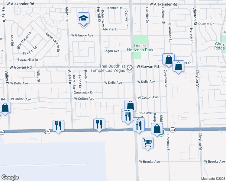map of restaurants, bars, coffee shops, grocery stores, and more near 3106 Emeritus Circle in North Las Vegas