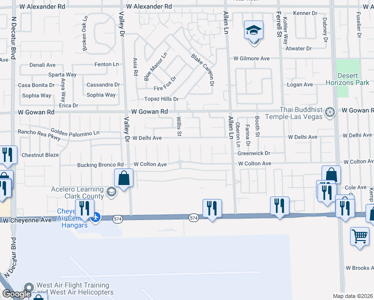 map of restaurants, bars, coffee shops, grocery stores, and more near 3429 Nebaum Court in North Las Vegas