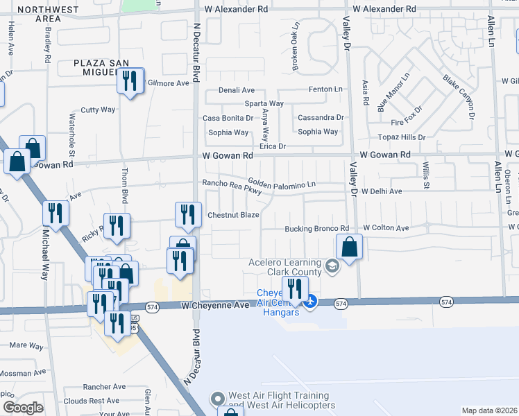 map of restaurants, bars, coffee shops, grocery stores, and more near 3431 White Stallion Court in North Las Vegas