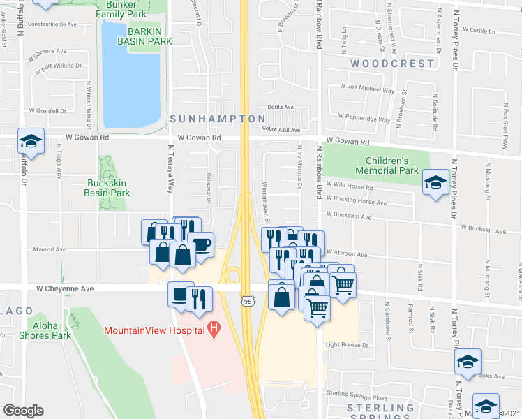 map of restaurants, bars, coffee shops, grocery stores, and more near 3350 Winterhaven Street in Las Vegas