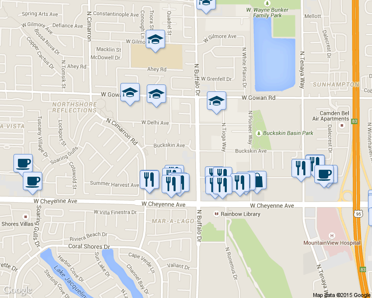 map of restaurants, bars, coffee shops, grocery stores, and more near 7609 Buckskin Avenue in Las Vegas