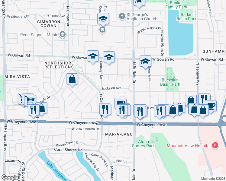 map of restaurants, bars, coffee shops, grocery stores, and more near 3380 Wayward Court in Las Vegas