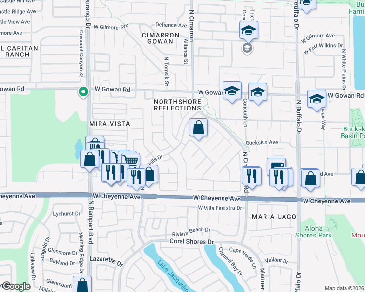 map of restaurants, bars, coffee shops, grocery stores, and more near 3417 Painted River Lane in Las Vegas