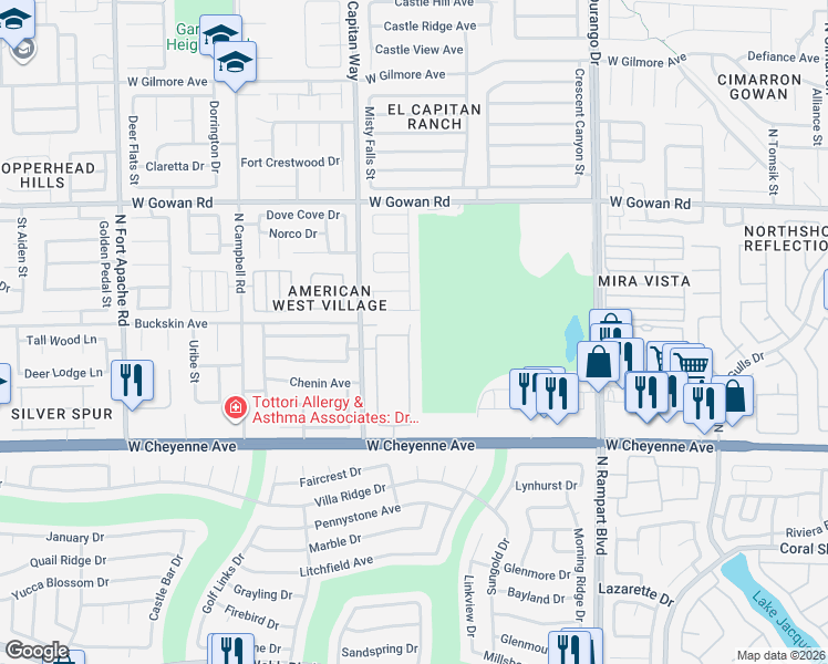 map of restaurants, bars, coffee shops, grocery stores, and more near 3374 Epson Street in Las Vegas