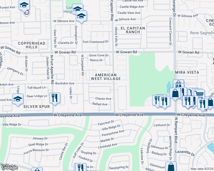 map of restaurants, bars, coffee shops, grocery stores, and more near 3324 Oeste Vista Street in Las Vegas