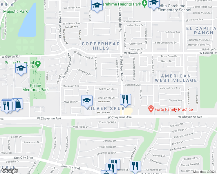 map of restaurants, bars, coffee shops, grocery stores, and more near 9336 Tall Wood Lane in Las Vegas