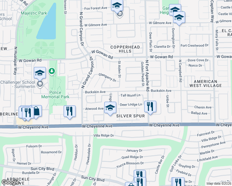 map of restaurants, bars, coffee shops, grocery stores, and more near 3344 Lingo Street in Las Vegas