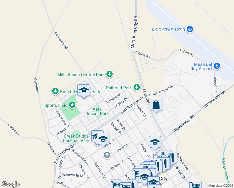 map of restaurants, bars, coffee shops, grocery stores, and more near 643 Heirloom Place in King City