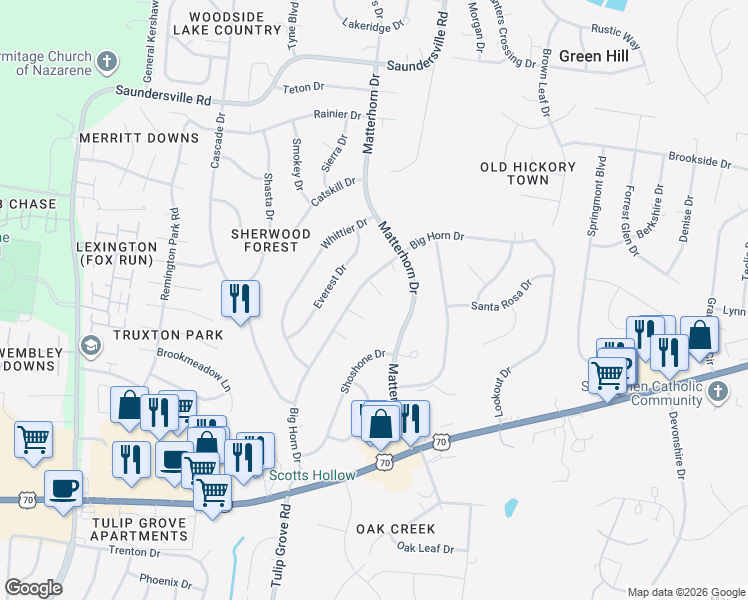 map of restaurants, bars, coffee shops, grocery stores, and more near 209 Kenya Court in Green Hill