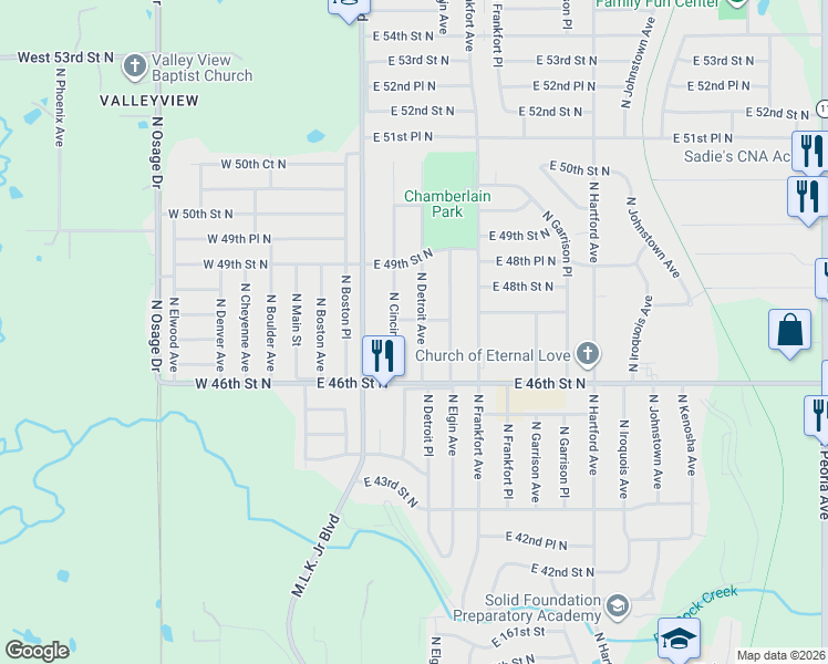 map of restaurants, bars, coffee shops, grocery stores, and more near 4649 North Detroit Avenue in Tulsa
