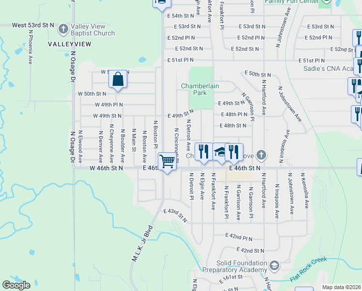 map of restaurants, bars, coffee shops, grocery stores, and more near 4640 North Cincinnati Place in Tulsa
