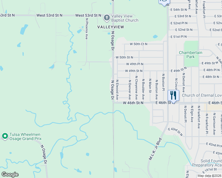 map of restaurants, bars, coffee shops, grocery stores, and more near 4710 North Elwood Avenue in Tulsa