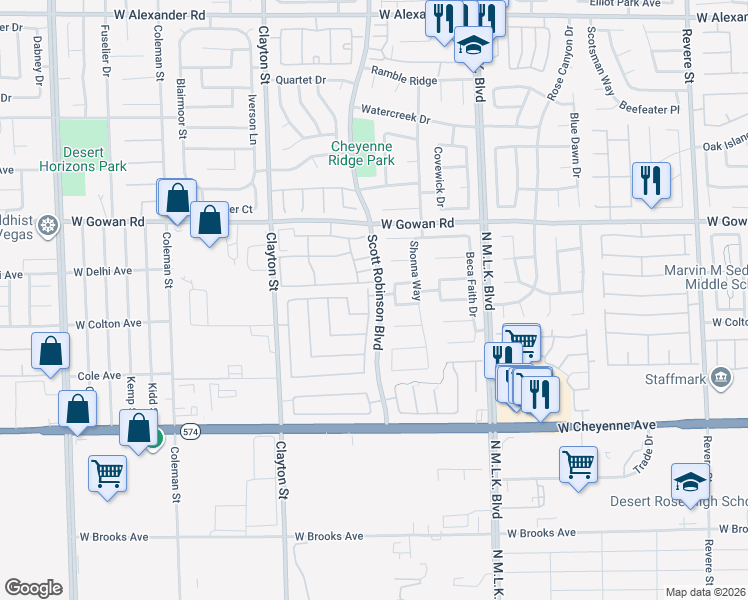 map of restaurants, bars, coffee shops, grocery stores, and more near 3425 Capitol Reef Drive in North Las Vegas