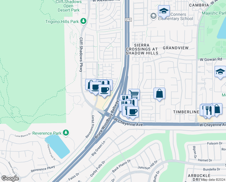 map of restaurants, bars, coffee shops, grocery stores, and more near 3400 North Bearpin Gap Lane in Las Vegas