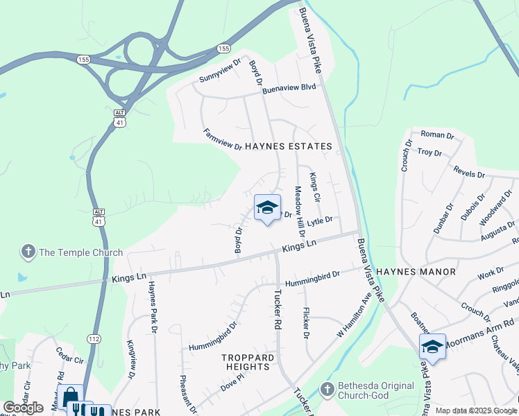 map of restaurants, bars, coffee shops, grocery stores, and more near 4052 Boyd Dr in Nashville