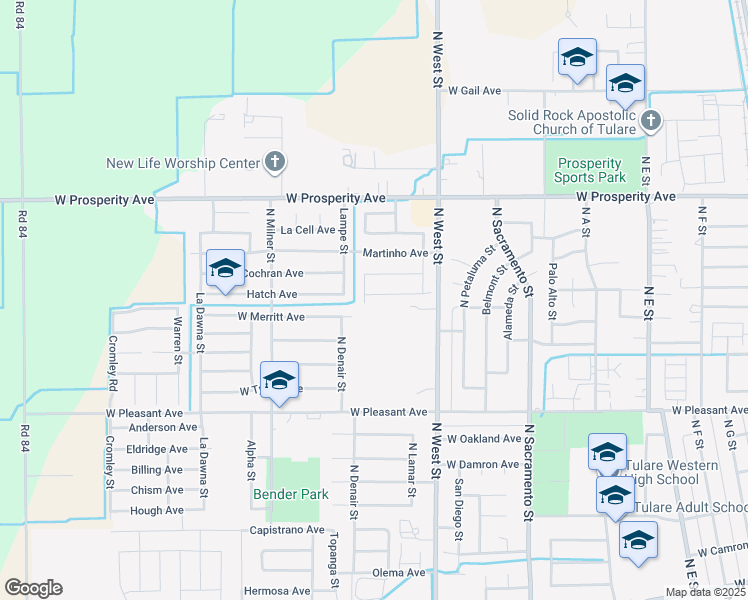 map of restaurants, bars, coffee shops, grocery stores, and more near 1501 Olympia Avenue in Tulare