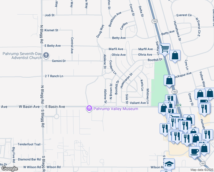 map of restaurants, bars, coffee shops, grocery stores, and more near 161 Abilene Street in Pahrump
