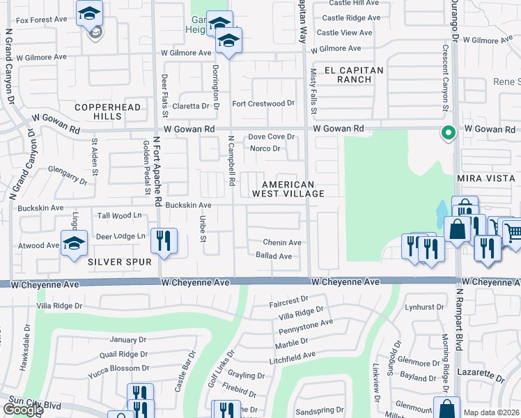 map of restaurants, bars, coffee shops, grocery stores, and more near 9112 Valley of Fire Avenue in Las Vegas