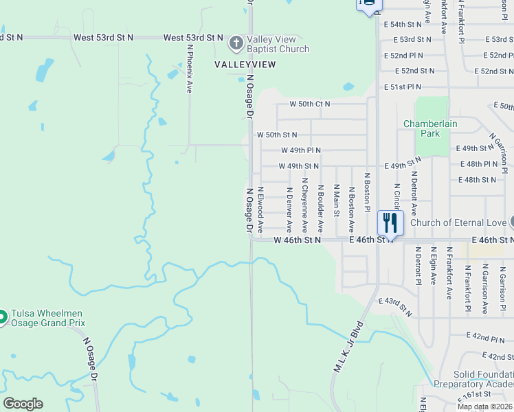 map of restaurants, bars, coffee shops, grocery stores, and more near 4710 North Elwood Avenue in Tulsa
