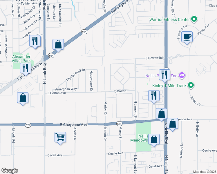 map of restaurants, bars, coffee shops, grocery stores, and more near 3417 Algiers Drive in Las Vegas