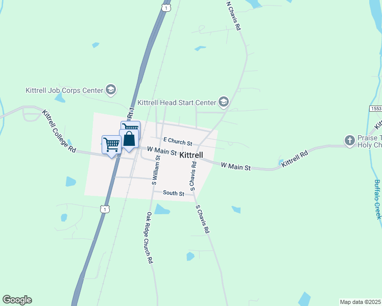 map of restaurants, bars, coffee shops, grocery stores, and more near 155 West Main Street in Kittrell