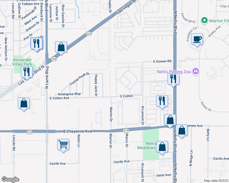map of restaurants, bars, coffee shops, grocery stores, and more near 3417 Algiers Drive in Las Vegas
