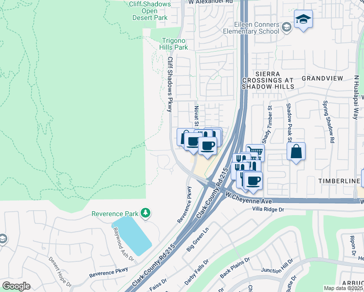 map of restaurants, bars, coffee shops, grocery stores, and more near 3320 Cactus Shadow Street in Las Vegas