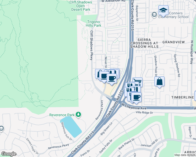 map of restaurants, bars, coffee shops, grocery stores, and more near 3320 Cactus Shadow Street in Las Vegas