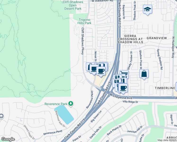 map of restaurants, bars, coffee shops, grocery stores, and more near 3320 Cactus Shadow Street in Las Vegas