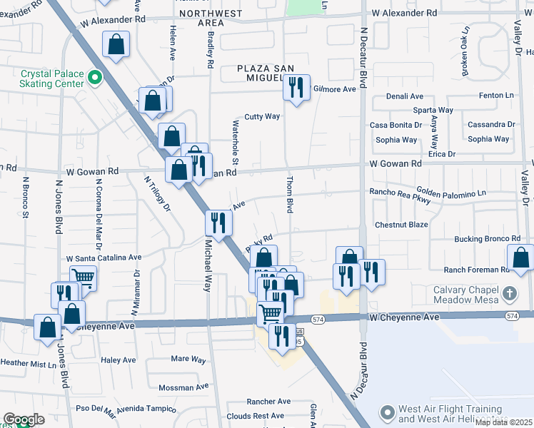 map of restaurants, bars, coffee shops, grocery stores, and more near 3413 Bonn Court in Las Vegas