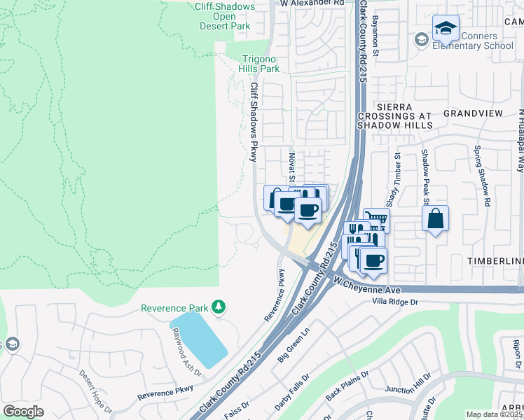 map of restaurants, bars, coffee shops, grocery stores, and more near 3325 Cactus Shadow Street in Las Vegas