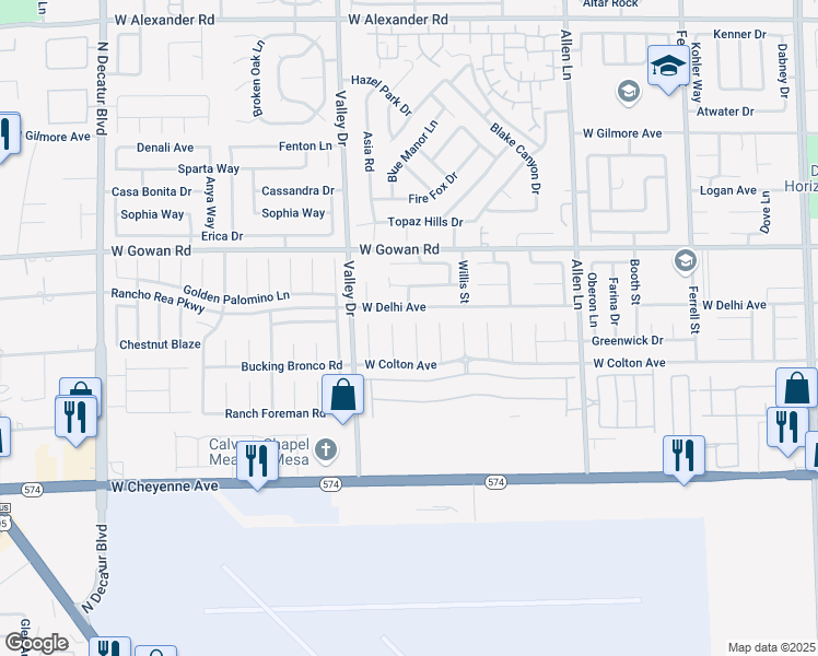 map of restaurants, bars, coffee shops, grocery stores, and more near 3437 Brolio Valley Court in North Las Vegas