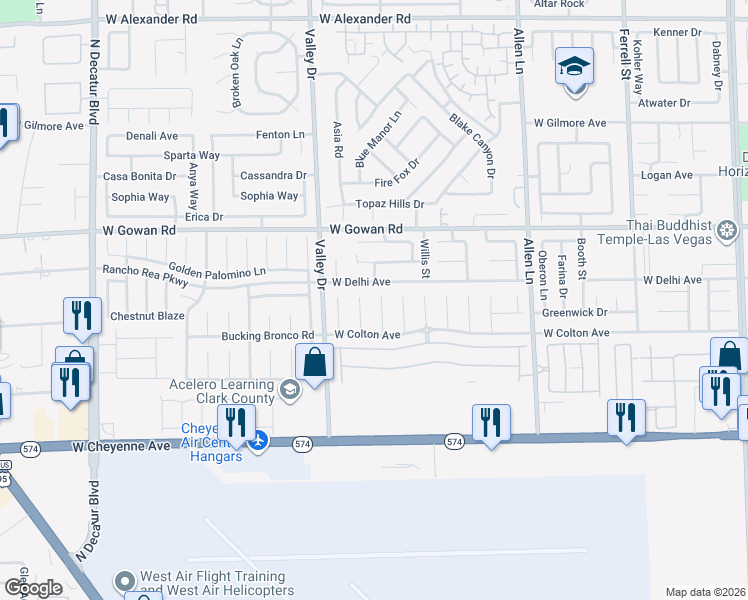 map of restaurants, bars, coffee shops, grocery stores, and more near 3437 Brolio Valley Court in North Las Vegas