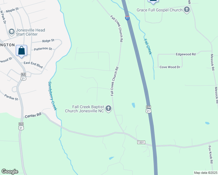 map of restaurants, bars, coffee shops, grocery stores, and more near 3429 Fall Creek Church Road in Jonesville