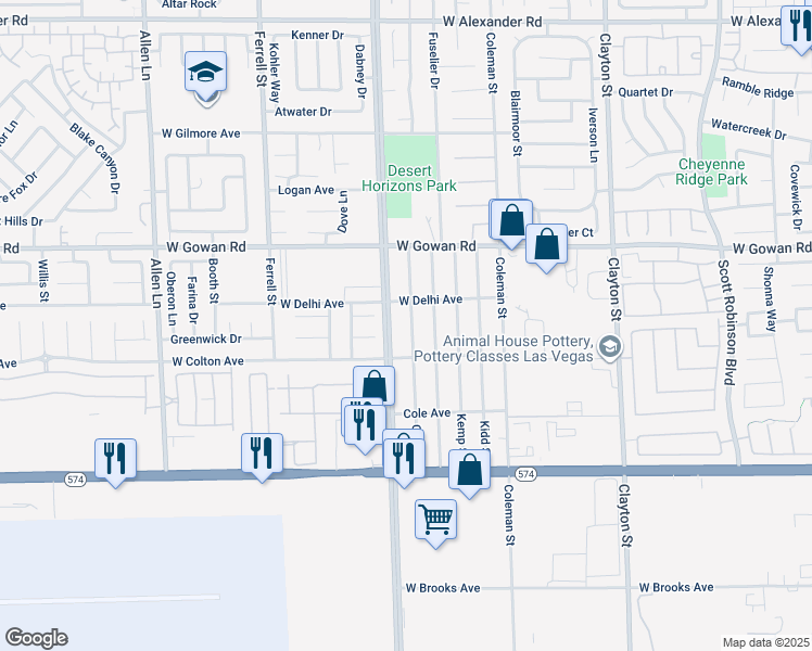 map of restaurants, bars, coffee shops, grocery stores, and more near 3439 Cox Street in North Las Vegas