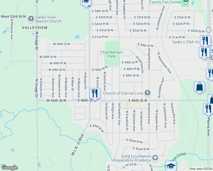 map of restaurants, bars, coffee shops, grocery stores, and more near 4649 North Detroit Avenue in Tulsa