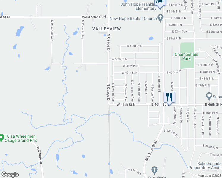 map of restaurants, bars, coffee shops, grocery stores, and more near 4714 North Elwood Avenue in Tulsa