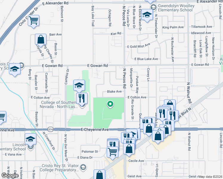 map of restaurants, bars, coffee shops, grocery stores, and more near 3325 Blake Avenue in North Las Vegas