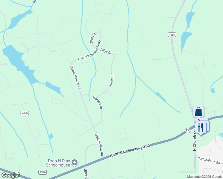 map of restaurants, bars, coffee shops, grocery stores, and more near 499 Hiatts Drive in Greensboro