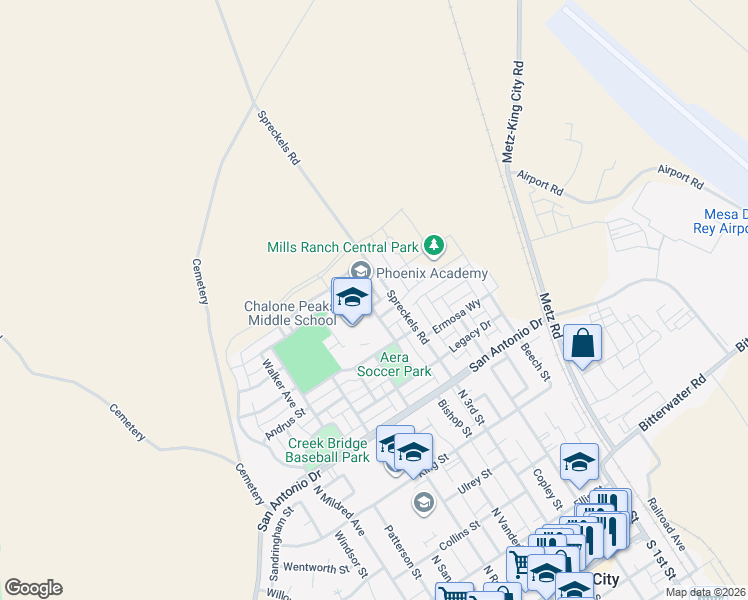 map of restaurants, bars, coffee shops, grocery stores, and more near 668 Meyer Street in King City