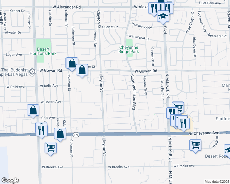 map of restaurants, bars, coffee shops, grocery stores, and more near 1868 Fossil Butte Way in North Las Vegas