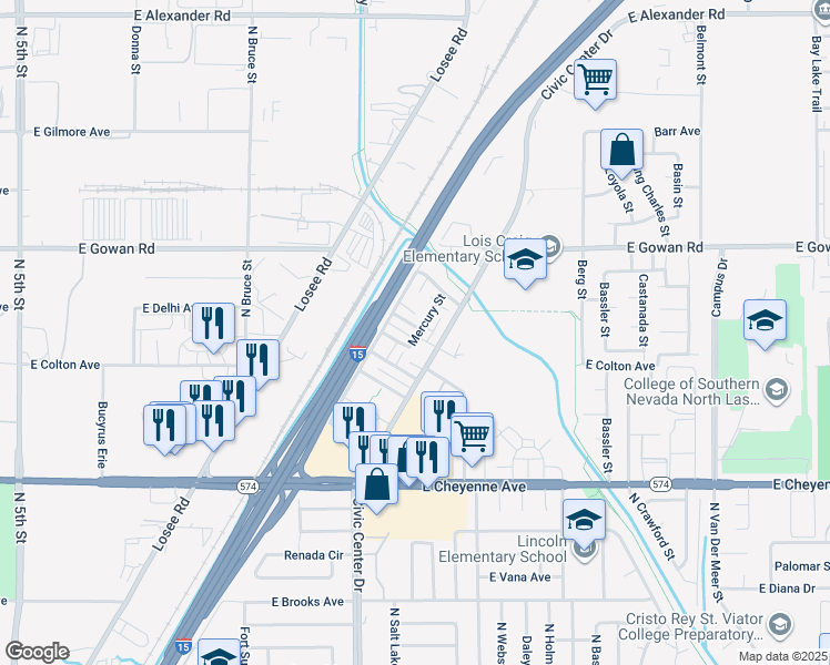 map of restaurants, bars, coffee shops, grocery stores, and more near 2200C Comet Avenue in North Las Vegas