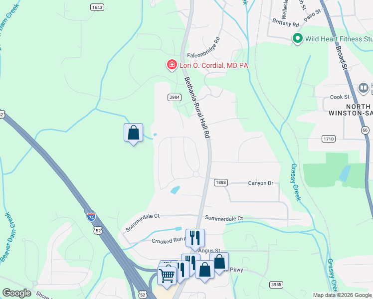 map of restaurants, bars, coffee shops, grocery stores, and more near 770 Bitting Hall Circle in Rural Hall